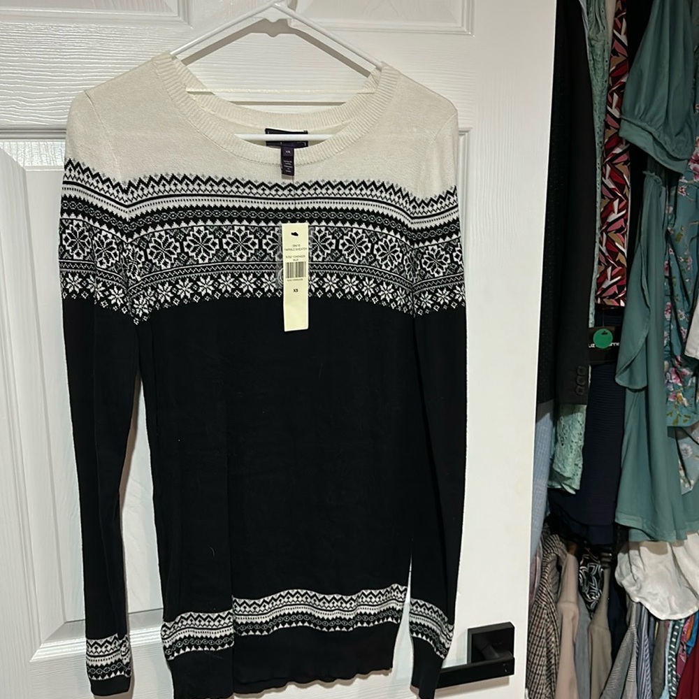 NWT Long Talk Sally XS black/white fairaisle sweater